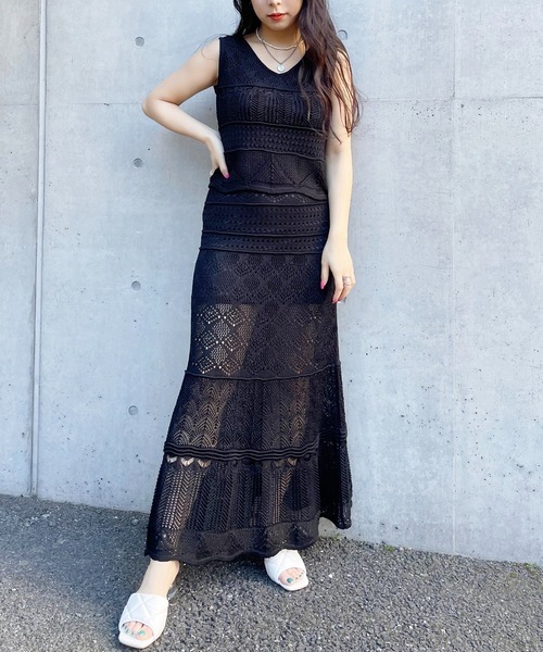 SPIRALGIRL(スパイラルガール)の「クロシェセットアップ(ワンピース・レディース・オフホワイト/ブラック/グリーン・FREE)」の3枚目の写真