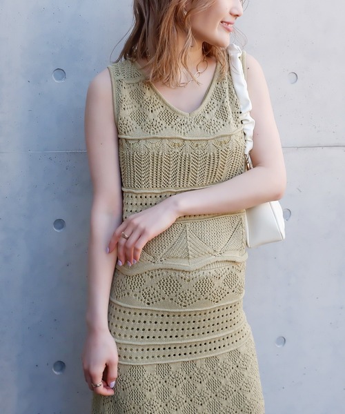 SPIRALGIRL(スパイラルガール)の「クロシェセットアップ(ワンピース・レディース・オフホワイト/ブラック/グリーン・FREE)」の16枚目の写真