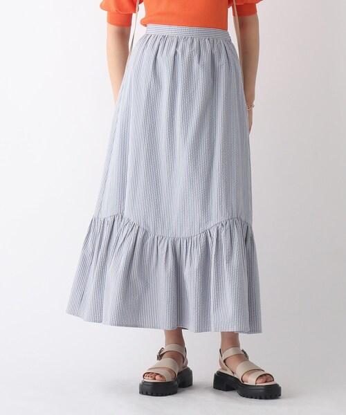 OPAQUE.CLIP（オペークドットクリップ）の「◆【C】シアサッカーストライプ ティアードフレアスカート（スカート・レディース・アイボリー系2/ブルー系2/オレンジ系7・40/38/36/34）」の2枚目の写真