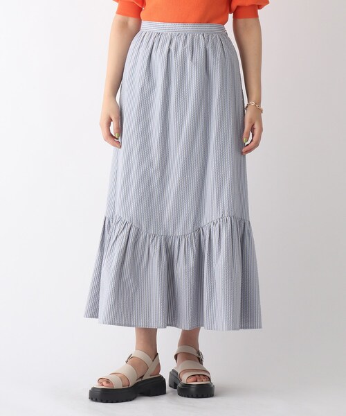 OPAQUE.CLIP（オペークドットクリップ）の「◆【C】シアサッカーストライプ ティアードフレアスカート（スカート・レディース・アイボリー系2/ブルー系2/オレンジ系7・40/38/36/34）」の12枚目の写真