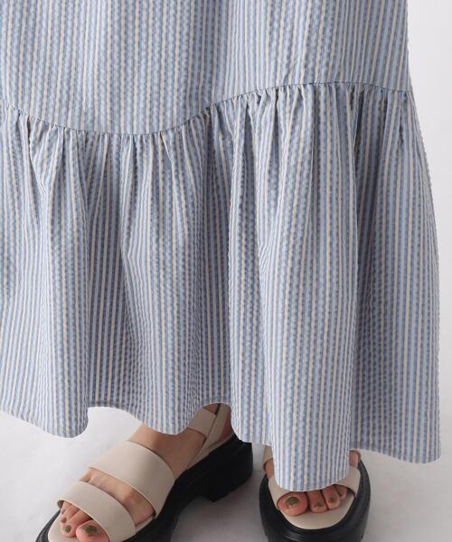 OPAQUE.CLIP（オペークドットクリップ）の「◆【C】シアサッカーストライプ ティアードフレアスカート（スカート・レディース・アイボリー系2/ブルー系2/オレンジ系7・40/38/36/34）」の7枚目の写真