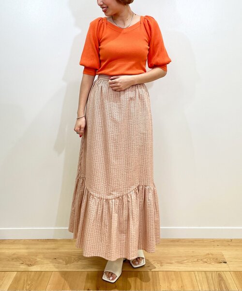 OPAQUE.CLIP（オペークドットクリップ）の「◆【C】シアサッカーストライプ ティアードフレアスカート（スカート・レディース・アイボリー系2/ブルー系2/オレンジ系7・40/38/36/34）」の16枚目の写真