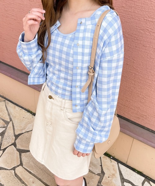 PairPair（ペアペア）の「2点set★チェックカーディガン+カップ付きキャミ（カーディガン/ボレロ・レディース・サックスブルー/ブラック・フリー）」の18枚目の写真