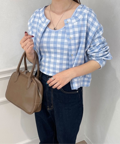 PairPair（ペアペア）の「2点set★チェックカーディガン+カップ付きキャミ（カーディガン/ボレロ・レディース・サックスブルー/ブラック・フリー）」の19枚目の写真