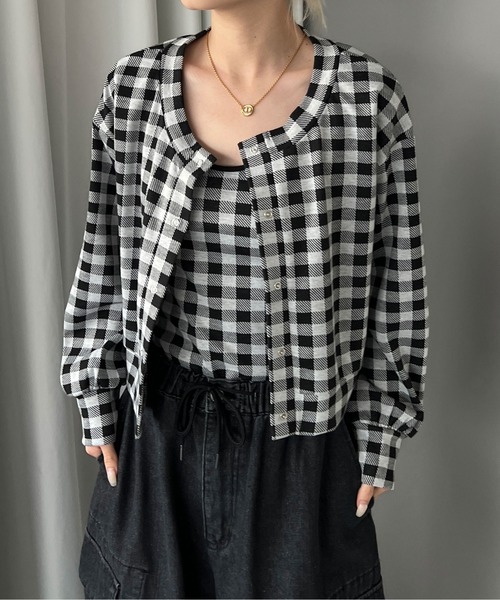 PairPair（ペアペア）の「2点set★チェックカーディガン+カップ付きキャミ（カーディガン/ボレロ・レディース・サックスブルー/ブラック・フリー）」の21枚目の写真