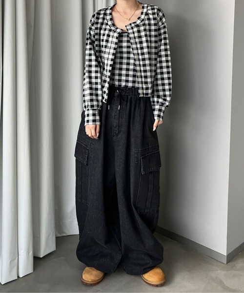 PairPair（ペアペア）の「2点set★チェックカーディガン+カップ付きキャミ（カーディガン/ボレロ・レディース・サックスブルー/ブラック・フリー）」の22枚目の写真