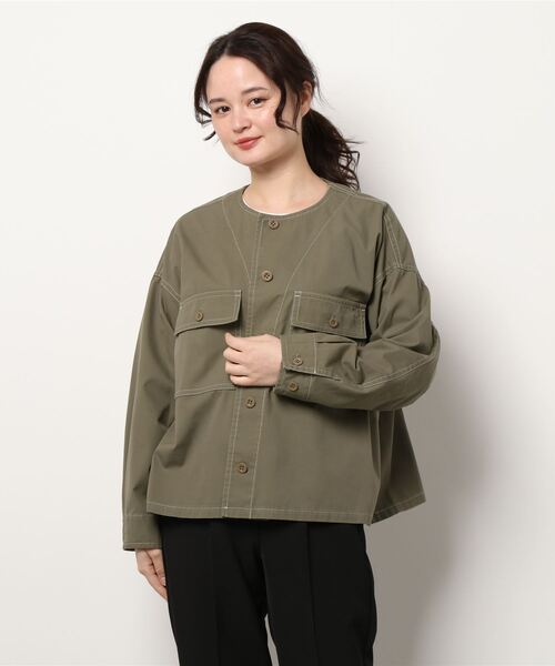 BROOKLYN OVERALL（ブルックリンオーバーオール）の「起毛コットンノーカラーブルゾン（ブルゾン・レディース・ベージュ/カーキ・FREE）」の2枚目の写真