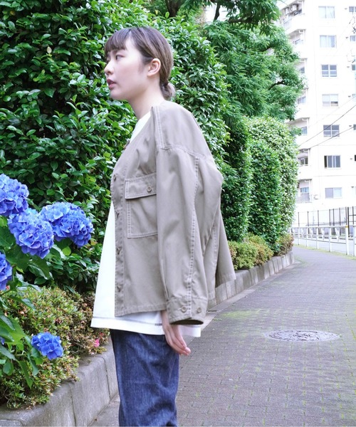 BROOKLYN OVERALL（ブルックリンオーバーオール）の「起毛コットンノーカラーブルゾン（ブルゾン・レディース・ベージュ/カーキ・FREE）」の9枚目の写真