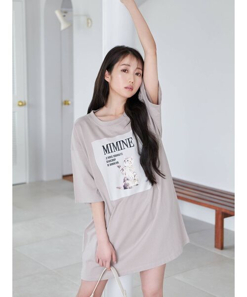 dazzlin（ダズリン）の「【大谷映美里コラボ】キャットアートビッグTシャツ（Tシャツ/カットソー・レディース・オフホワイト/ピンク/ベージュ・FREE）」の9枚目の写真