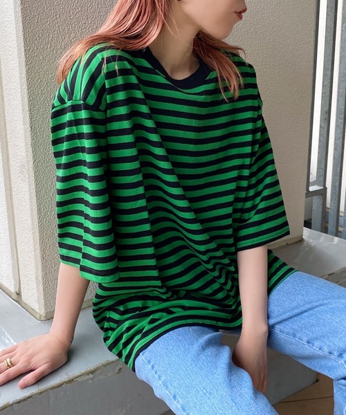 Figments（フィグメンツ）の「ボーダーＴシャツ（Tシャツ/カットソー・レディース・ホワイト/ブルー/グリーン・FREE）」の3枚目の写真