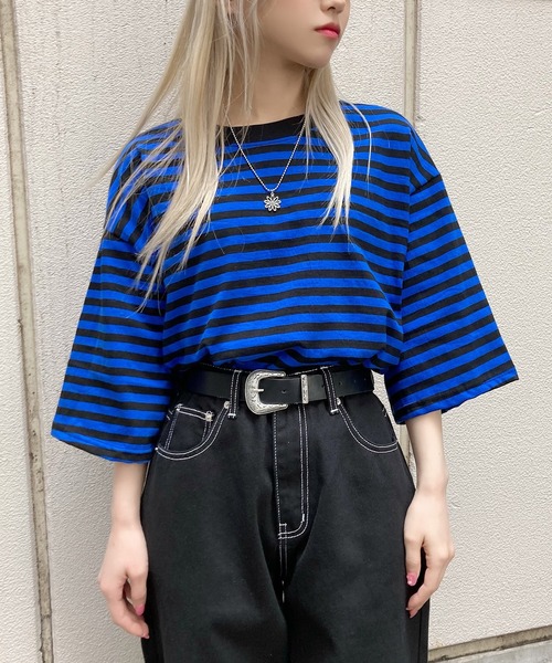 Figments（フィグメンツ）の「ボーダーＴシャツ（Tシャツ/カットソー・レディース・ホワイト/ブルー/グリーン・FREE）」の9枚目の写真