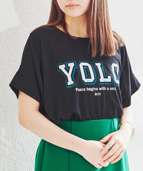 acro（アクロ）の「カラーロゴTシャツ/AC1436（Tシャツ/カットソー・レディース・ベージュ/ブラック×ホワイト/グレー/オフホワイト/パープル/ブラック/グレー系その他/ホワイト・ﾌﾘ-）」の4枚目の写真