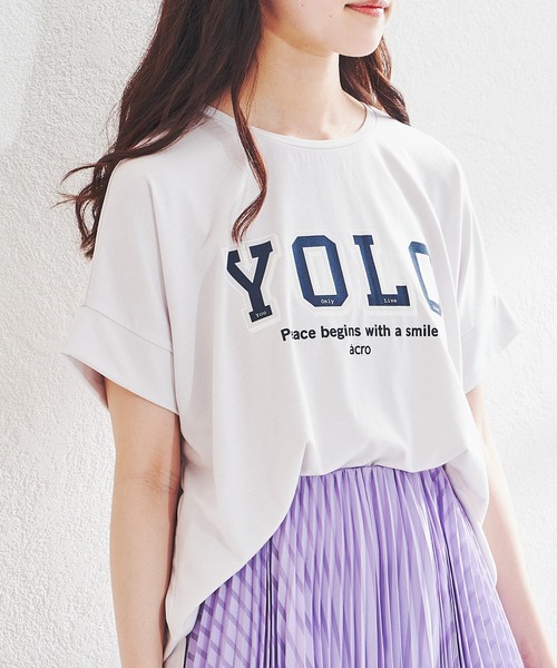 acro（アクロ）の「カラーロゴTシャツ/AC1436（Tシャツ/カットソー・レディース・ベージュ/ブラック×ホワイト/グレー/オフホワイト/パープル/ブラック/グレー系その他/ホワイト・ﾌﾘ-）」の6枚目の写真