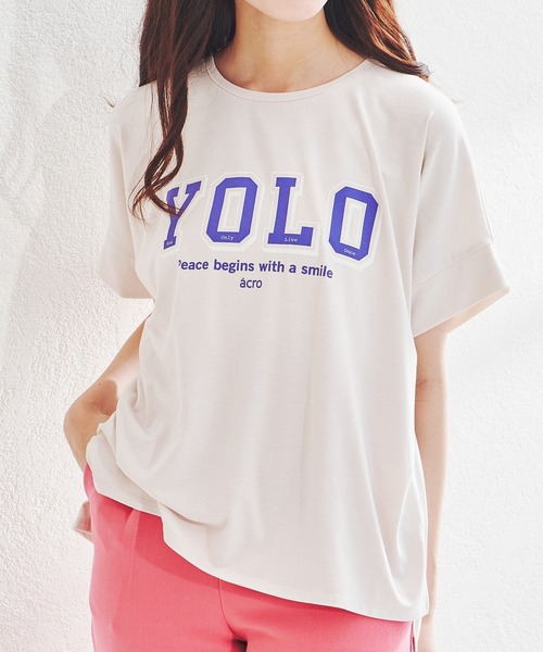 acro（アクロ）の「カラーロゴTシャツ/AC1436（Tシャツ/カットソー・レディース・ベージュ/ブラック×ホワイト/グレー/オフホワイト/パープル/ブラック/グレー系その他/ホワイト・ﾌﾘ-）」の8枚目の写真