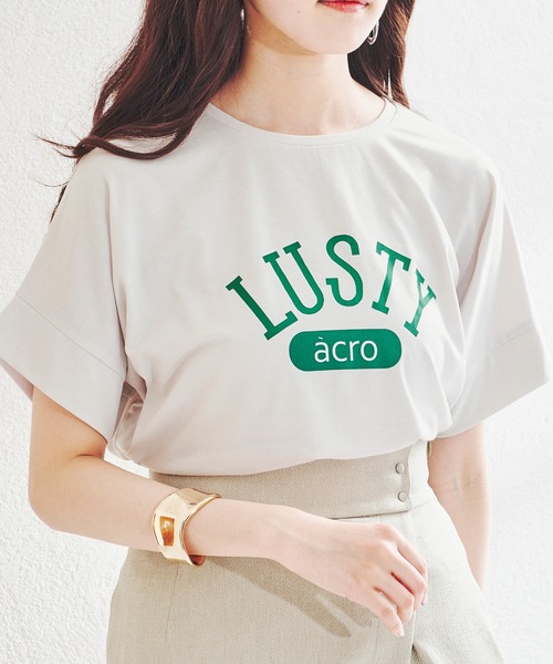 acro（アクロ）の「カラーロゴTシャツ/AC1436（Tシャツ/カットソー・レディース・ベージュ/ブラック×ホワイト/グレー/オフホワイト/パープル/ブラック/グレー系その他/ホワイト・ﾌﾘ-）」の5枚目の写真