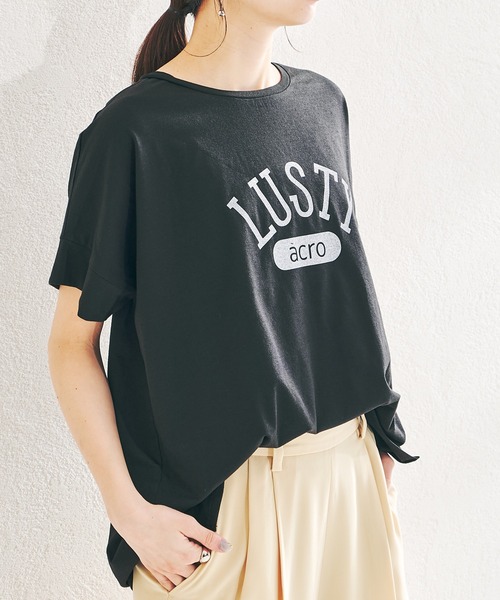 acro（アクロ）の「カラーロゴTシャツ/AC1436（Tシャツ/カットソー・レディース・ベージュ/ブラック×ホワイト/グレー/オフホワイト/パープル/ブラック/グレー系その他/ホワイト・ﾌﾘ-）」の3枚目の写真