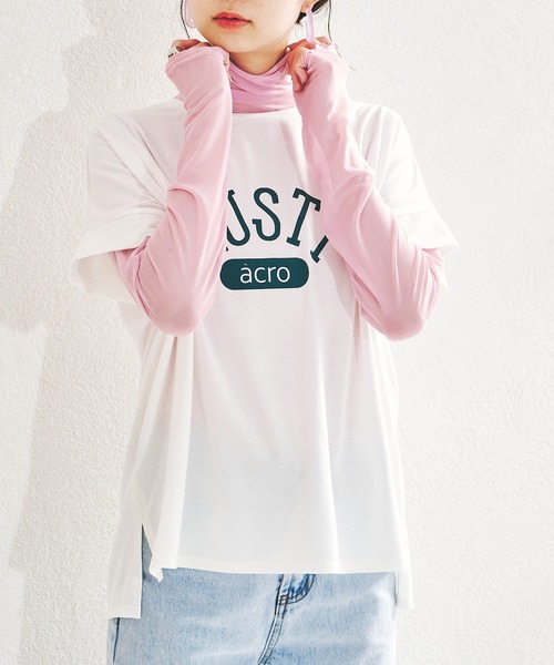 acro（アクロ）の「カラーロゴTシャツ/AC1436（Tシャツ/カットソー・レディース・ベージュ/ブラック×ホワイト/グレー/オフホワイト/パープル/ブラック/グレー系その他/ホワイト・ﾌﾘ-）」の9枚目の写真