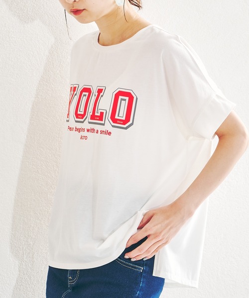 acro（アクロ）の「カラーロゴTシャツ/AC1436（Tシャツ/カットソー・レディース・ベージュ/ブラック×ホワイト/グレー/オフホワイト/パープル/ブラック/グレー系その他/ホワイト・ﾌﾘ-）」の13枚目の写真