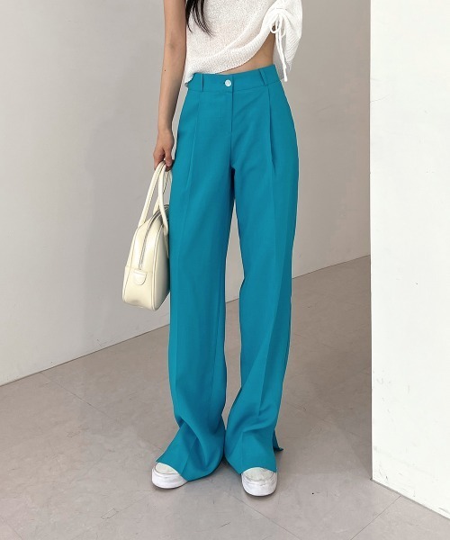 by muni:r（バイ ムニール）の「オルジナルスリットピンタックスラックス（スラックス・レディース・ブラック/ベージュ/イエロー/グリーン/ブルー/ブルー系その他/ライトピンク/スモークピンク・SMALL/MEDIUM）」の20枚目の写真