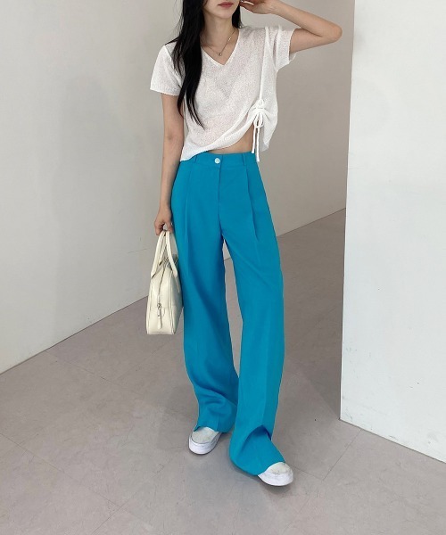 by muni:r（バイ ムニール）の「オルジナルスリットピンタックスラックス（スラックス・レディース・ブラック/ベージュ/イエロー/グリーン/ブルー/ブルー系その他/ライトピンク/スモークピンク・SMALL/MEDIUM）」の21枚目の写真