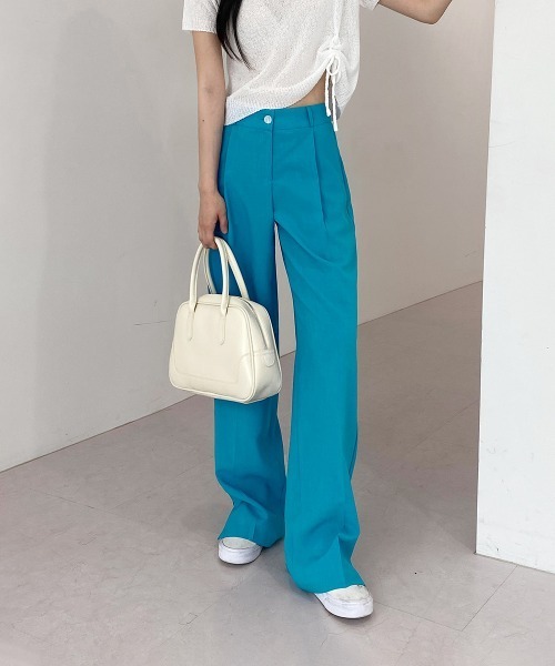 by muni:r（バイ ムニール）の「オルジナルスリットピンタックスラックス（スラックス・レディース・ブラック/ベージュ/イエロー/グリーン/ブルー/ブルー系その他/ライトピンク/スモークピンク・SMALL/MEDIUM）」の10枚目の写真