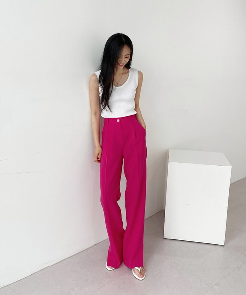 by muni:r（バイ ムニール）の「オルジナルスリットピンタックスラックス（スラックス・レディース・ブラック/ベージュ/イエロー/グリーン/ブルー/ブルー系その他/ライトピンク/スモークピンク・SMALL/MEDIUM）」の13枚目の写真