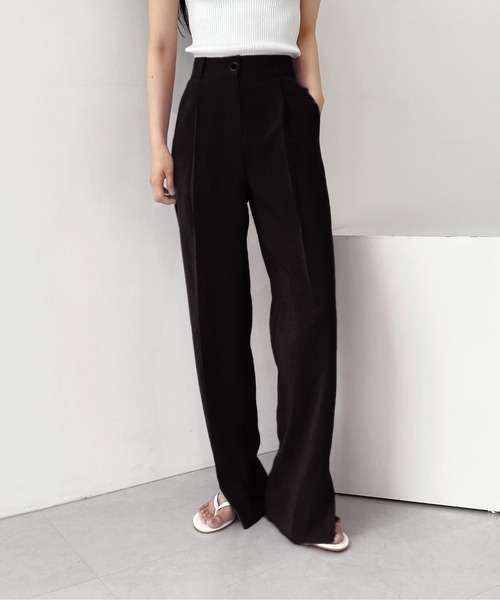 by muni:r（バイ ムニール）の「オルジナルスリットピンタックスラックス（スラックス・レディース・ブラック/ベージュ/イエロー/グリーン/ブルー/ブルー系その他/ライトピンク/スモークピンク・SMALL/MEDIUM）」の16枚目の写真