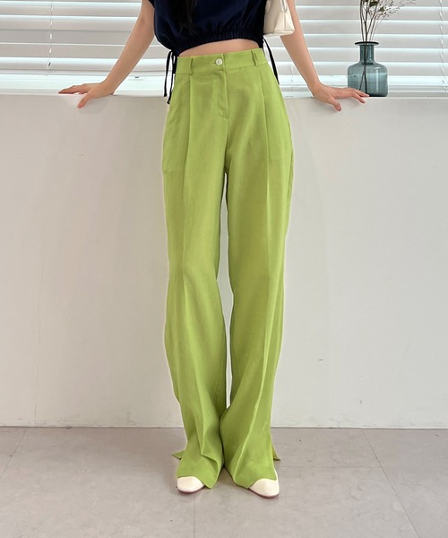 by muni:r（バイ ムニール）の「オルジナルスリットピンタックスラックス（スラックス・レディース・ブラック/ベージュ/イエロー/グリーン/ブルー/ブルー系その他/ライトピンク/スモークピンク・SMALL/MEDIUM）」の17枚目の写真