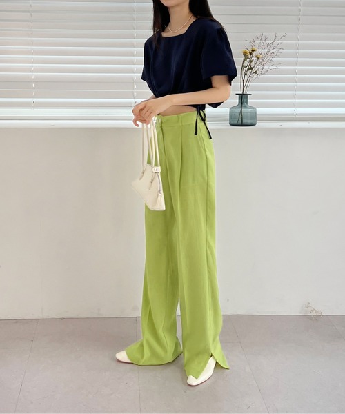 by muni:r（バイ ムニール）の「オルジナルスリットピンタックスラックス（スラックス・レディース・ブラック/ベージュ/イエロー/グリーン/ブルー/ブルー系その他/ライトピンク/スモークピンク・SMALL/MEDIUM）」の18枚目の写真