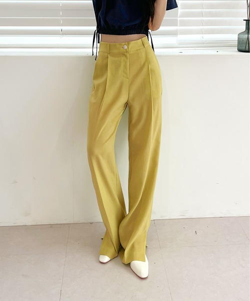 by muni:r（バイ ムニール）の「オルジナルスリットピンタックスラックス（スラックス・レディース・ブラック/ベージュ/イエロー/グリーン/ブルー/ブルー系その他/ライトピンク/スモークピンク・SMALL/MEDIUM）」の19枚目の写真