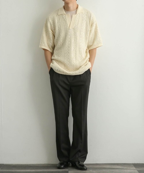 SENSE OF PLACE by URBAN RESEARCH（センスオブプレイスバイアーバンリサーチ）の「『ユニセックス』レースアミポロシャツ(5分袖)（ニット/セーター・メンズ・レッド/ブラック/アイボリー・MEDIUM/LARGE）」の8枚目の写真