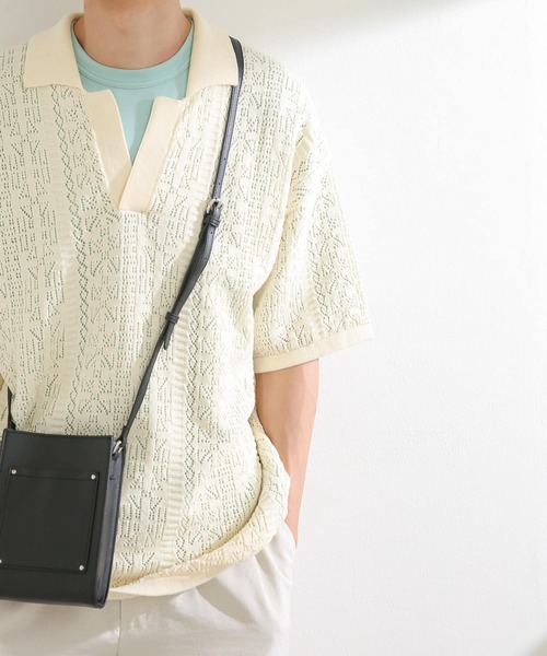 SENSE OF PLACE by URBAN RESEARCH（センスオブプレイスバイアーバンリサーチ）の「『ユニセックス』レースアミポロシャツ(5分袖)（ニット/セーター・メンズ・レッド/ブラック/アイボリー・MEDIUM/LARGE）」の11枚目の写真