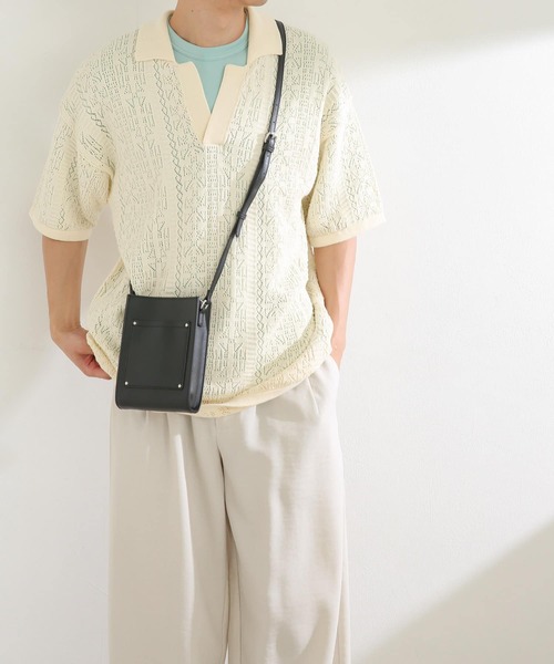 SENSE OF PLACE by URBAN RESEARCH（センスオブプレイスバイアーバンリサーチ）の「『ユニセックス』レースアミポロシャツ(5分袖)（ニット/セーター・メンズ・レッド/ブラック/アイボリー・MEDIUM/LARGE）」の14枚目の写真