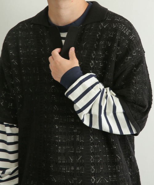 SENSE OF PLACE by URBAN RESEARCH（センスオブプレイスバイアーバンリサーチ）の「『ユニセックス』レースアミポロシャツ(5分袖)（ニット/セーター・メンズ・レッド/ブラック/アイボリー・MEDIUM/LARGE）」の18枚目の写真