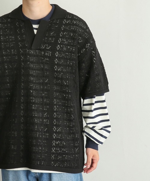 SENSE OF PLACE by URBAN RESEARCH（センスオブプレイスバイアーバンリサーチ）の「『ユニセックス』レースアミポロシャツ(5分袖)（ニット/セーター・メンズ・レッド/ブラック/アイボリー・MEDIUM/LARGE）」の19枚目の写真