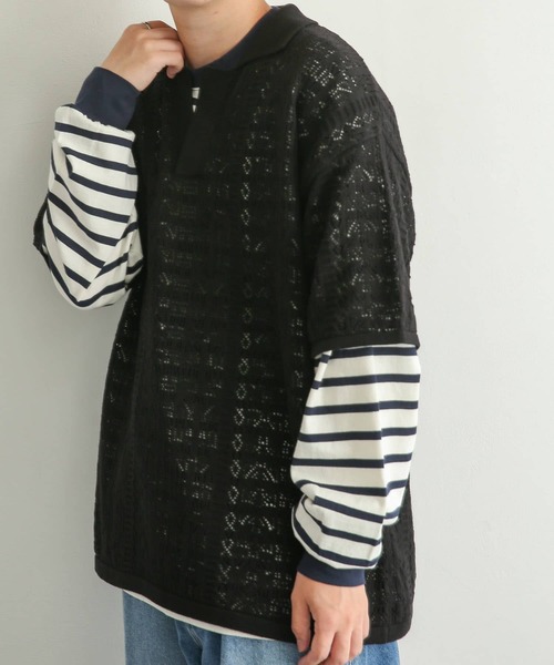 SENSE OF PLACE by URBAN RESEARCH（センスオブプレイスバイアーバンリサーチ）の「『ユニセックス』レースアミポロシャツ(5分袖)（ニット/セーター・メンズ・レッド/ブラック/アイボリー・MEDIUM/LARGE）」の20枚目の写真