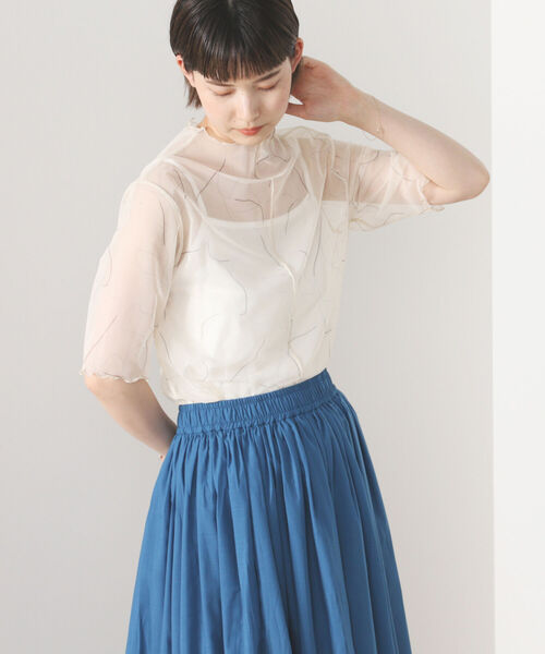 BEAMS HEART（ビームスハート）の「BEAMS HEART / シアー プリント プルオーバー（Tシャツ/カットソー・レディース・ブラック/ブラウン/サックスブルー/ホワイト系その他5・FREE）」の5枚目の写真