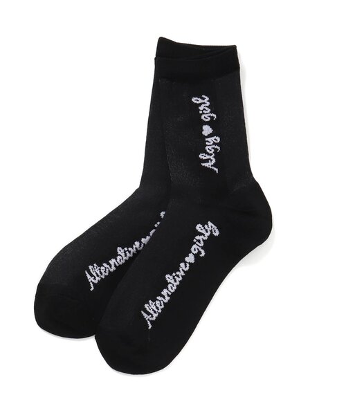 algy（アルジー）の「タテロゴシースルークルーソックス（ソックス/靴下・キッズ・ブラック/オフホワイト/ラベンダー・24/21）」の2枚目の写真