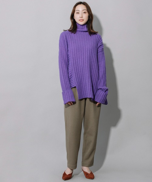 Munich（ミューニック）の「ラムウールリブニットハイネックプルオーバー（ニット/セーター・レディース・ブラック/ベージュ/パープル/エメラルド・FREE）」の5枚目の写真