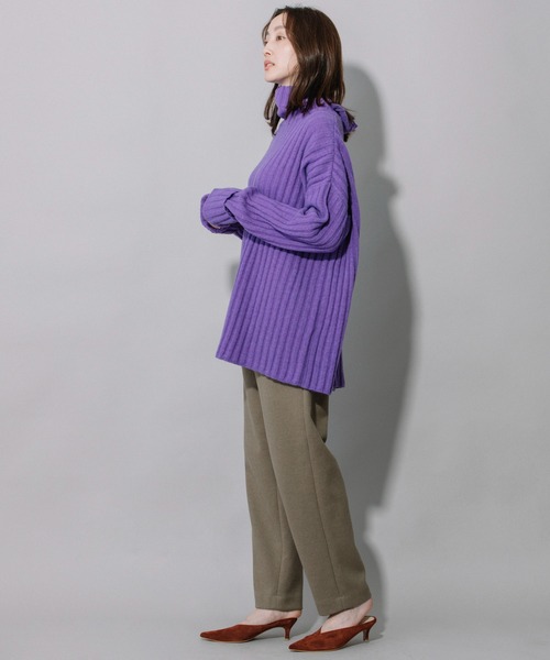 Munich（ミューニック）の「ラムウールリブニットハイネックプルオーバー（ニット/セーター・レディース・ブラック/ベージュ/パープル/エメラルド・FREE）」の6枚目の写真