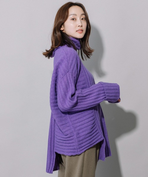 Munich（ミューニック）の「ラムウールリブニットハイネックプルオーバー（ニット/セーター・レディース・ブラック/ベージュ/パープル/エメラルド・FREE）」の9枚目の写真