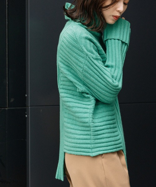 Munich（ミューニック）の「ラムウールリブニットハイネックプルオーバー（ニット/セーター・レディース・ブラック/ベージュ/パープル/エメラルド・FREE）」の16枚目の写真