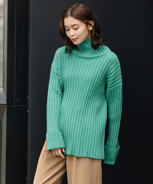 Munich（ミューニック）の「ラムウールリブニットハイネックプルオーバー（ニット/セーター・レディース・ブラック/ベージュ/パープル/エメラルド・FREE）」の18枚目の写真