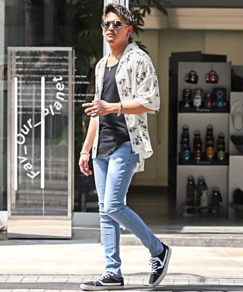 LUXSTYLE(ラグスタイル)の「花柄BIGオープンカラー半袖シャツ(シャツ/ブラウス・メンズ・ブラック/ホワイト・M/L)」の8枚目の写真