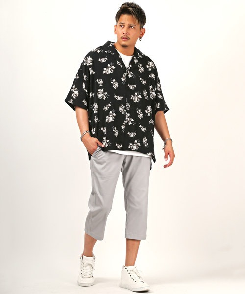 LUXSTYLE(ラグスタイル)の「花柄BIGオープンカラー半袖シャツ(シャツ/ブラウス・メンズ・ブラック/ホワイト・M/L)」の14枚目の写真