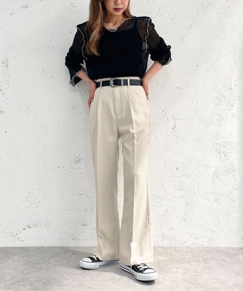 apres jour mignon（アプレジュールミニョン）の「シュエットフレアパンツ【ZOZOTOWN限定アイテム】（その他パンツ・レディース・ブラック/ボルドー/ダークブルー/チャコールグレー/マスタード/アイボリー/イエロー/ピンク系その他/ダークブラウン/ピンク/グリーン系その他/オレンジ・MEDIUM/SMALL/X-LARGE）」の15枚目の写真