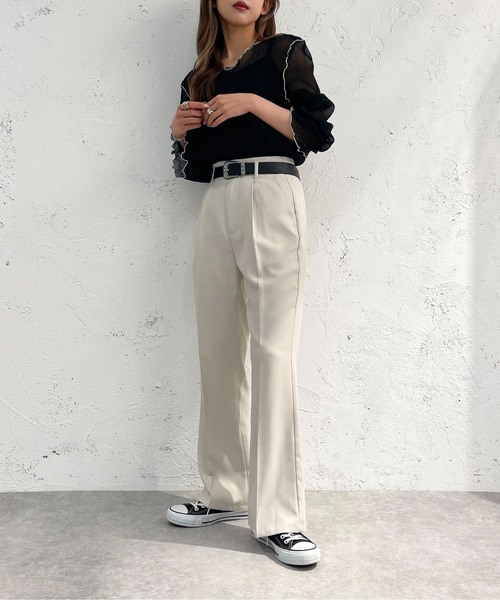 apres jour mignon（アプレジュールミニョン）の「シュエットフレアパンツ【ZOZOTOWN限定アイテム】（その他パンツ・レディース・ブラック/ボルドー/ダークブルー/チャコールグレー/マスタード/アイボリー/イエロー/ピンク系その他/ダークブラウン/ピンク/グリーン系その他/オレンジ・MEDIUM/SMALL/X-LARGE）」の16枚目の写真