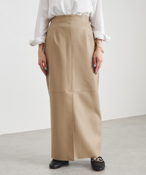 COLLAGE GALLARDAGALANTE（コラージュガリャルダガランテ）の「ヴィーガンレザータイトスカート/手洗い可（スカート・レディース・ベージュ/パープル・FREE）」の5枚目の写真