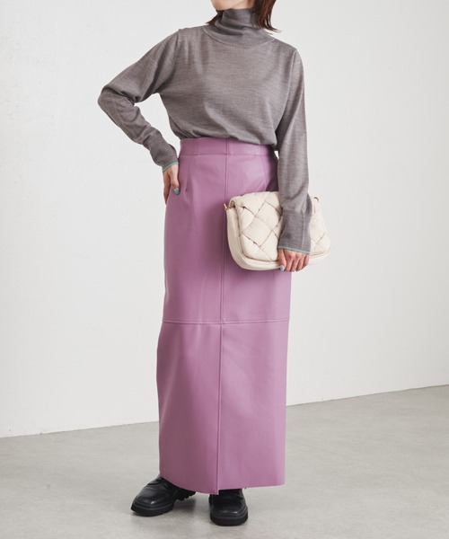 COLLAGE GALLARDAGALANTE（コラージュガリャルダガランテ）の「ヴィーガンレザータイトスカート/手洗い可（スカート・レディース・ベージュ/パープル・FREE）」の15枚目の写真