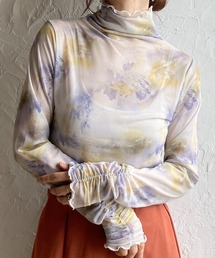 She's Closet（シーズクローゼット）の「総柄ニュアンス柄長袖メロウハイネックシアートップス（Tシャツ/カットソー）」